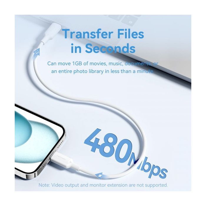 Дата кабель USB-C to USB-C 1.0m 60W white VENTION (TRCWF) зображення 7