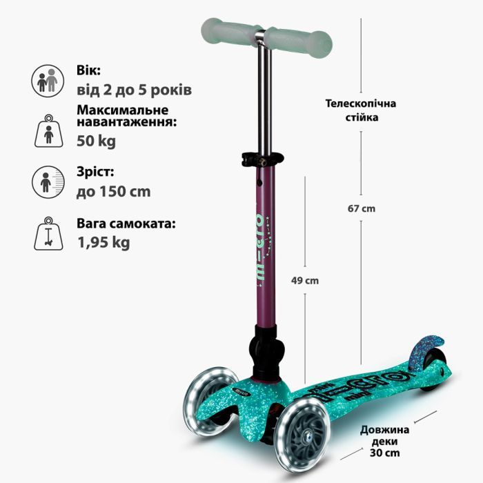 Самокат Micro Mini Deluxe складний серії Foldable Orion Glow LED" Синій" (MMD374) изображение 9