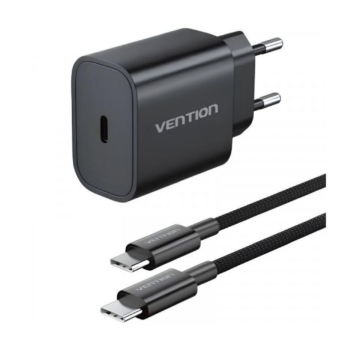 Зарядний пристрій Vention 1xUSB-C PD20W + cable USB-C to USB-C black (G16B0-EU)