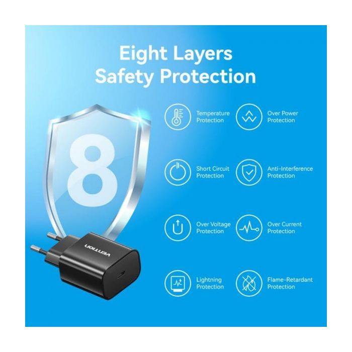 Зарядний пристрій Vention 1xUSB-C PD20W + cable USB-C to USB-C black (G16B0-EU) зображення 4