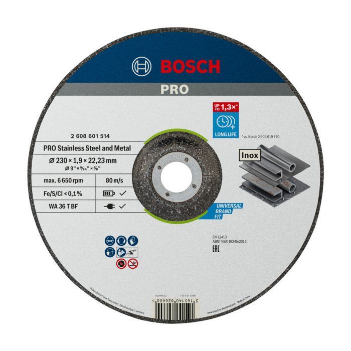 Круг отрезной Bosch Professional, для нержавеющей стали и металла, 230×1.9×22.23 mm (2.608.601.514)