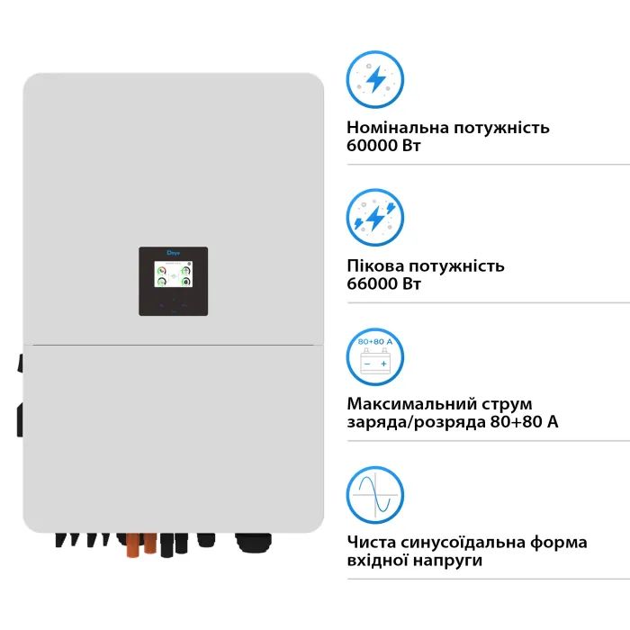 Сонячний інвертор Deye SUN-60K-SG02HP3-EU-EM6 WiFi, 60кВт 3ф (SUN-60K-SG02HP3-EU-EM6) зображення 2