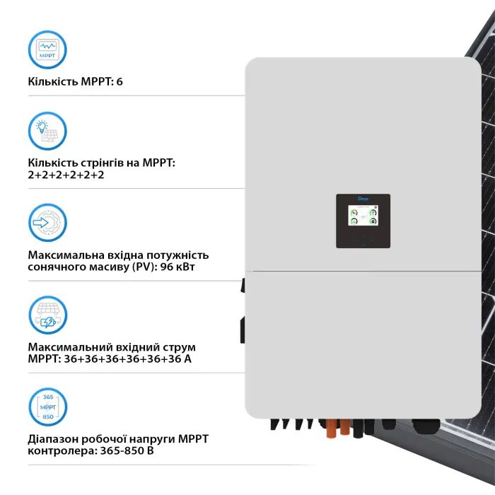Сонячний інвертор Deye SUN-60K-SG02HP3-EU-EM6 WiFi, 60кВт 3ф (SUN-60K-SG02HP3-EU-EM6) зображення 4