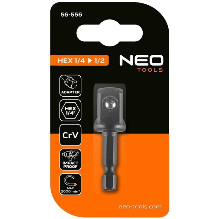 Перехідник Neo Tools 1/4" Hex 1/2" квадрат, ударний, сталь S2 (56-556) зображення 2