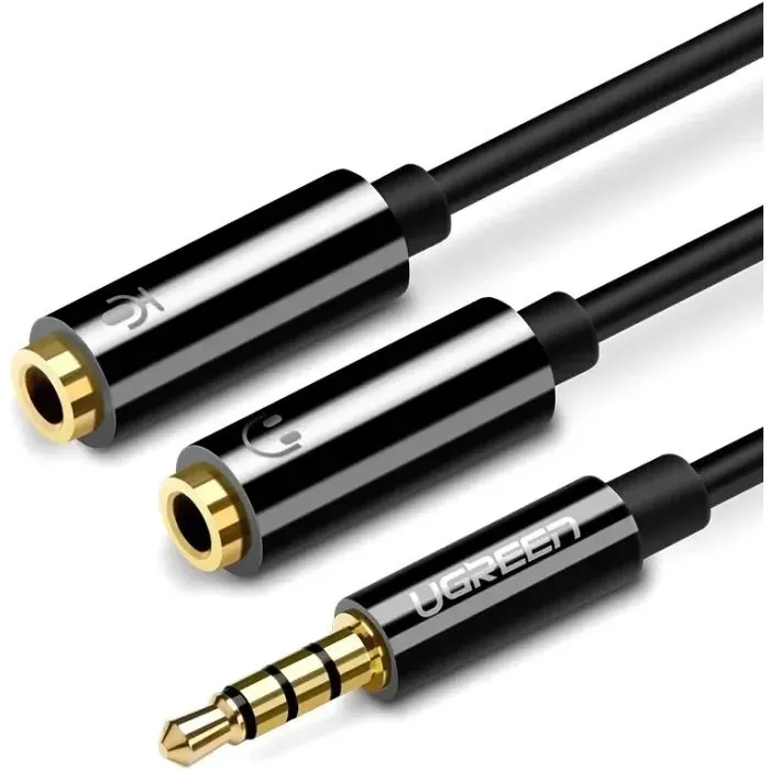 Кабель мультимедийный 3.5mm M to 2x3.5mm F 0.2m AV141 black Ugreen (30619)