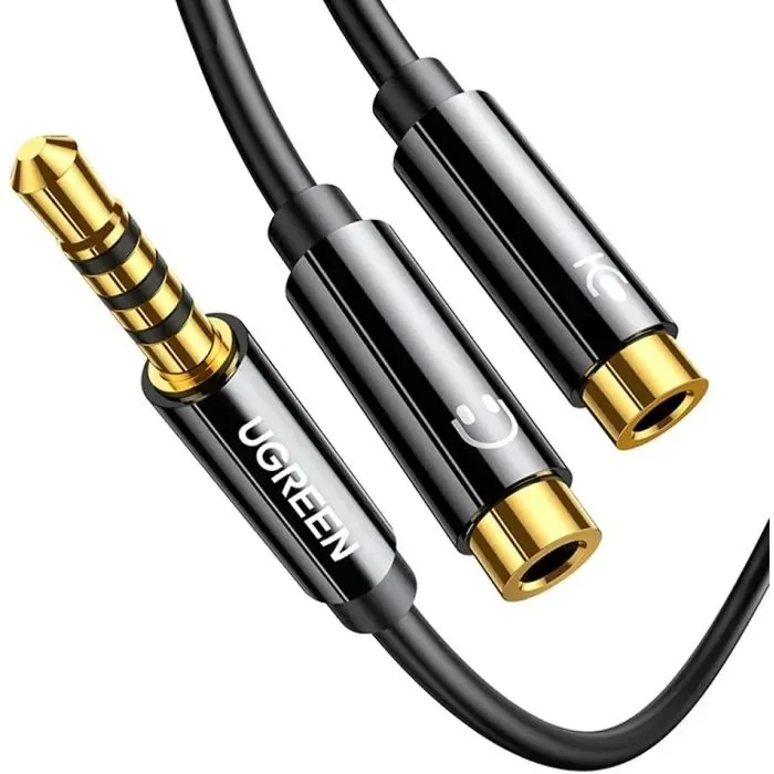 Кабель мультимедийный 3.5mm M to 2x3.5mm F 0.2m AV141 black Ugreen (30619) изображение 2