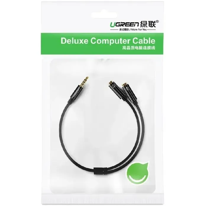 Кабель мультимедийный 3.5mm M to 2x3.5mm F 0.2m AV141 black Ugreen (30619) изображение 3