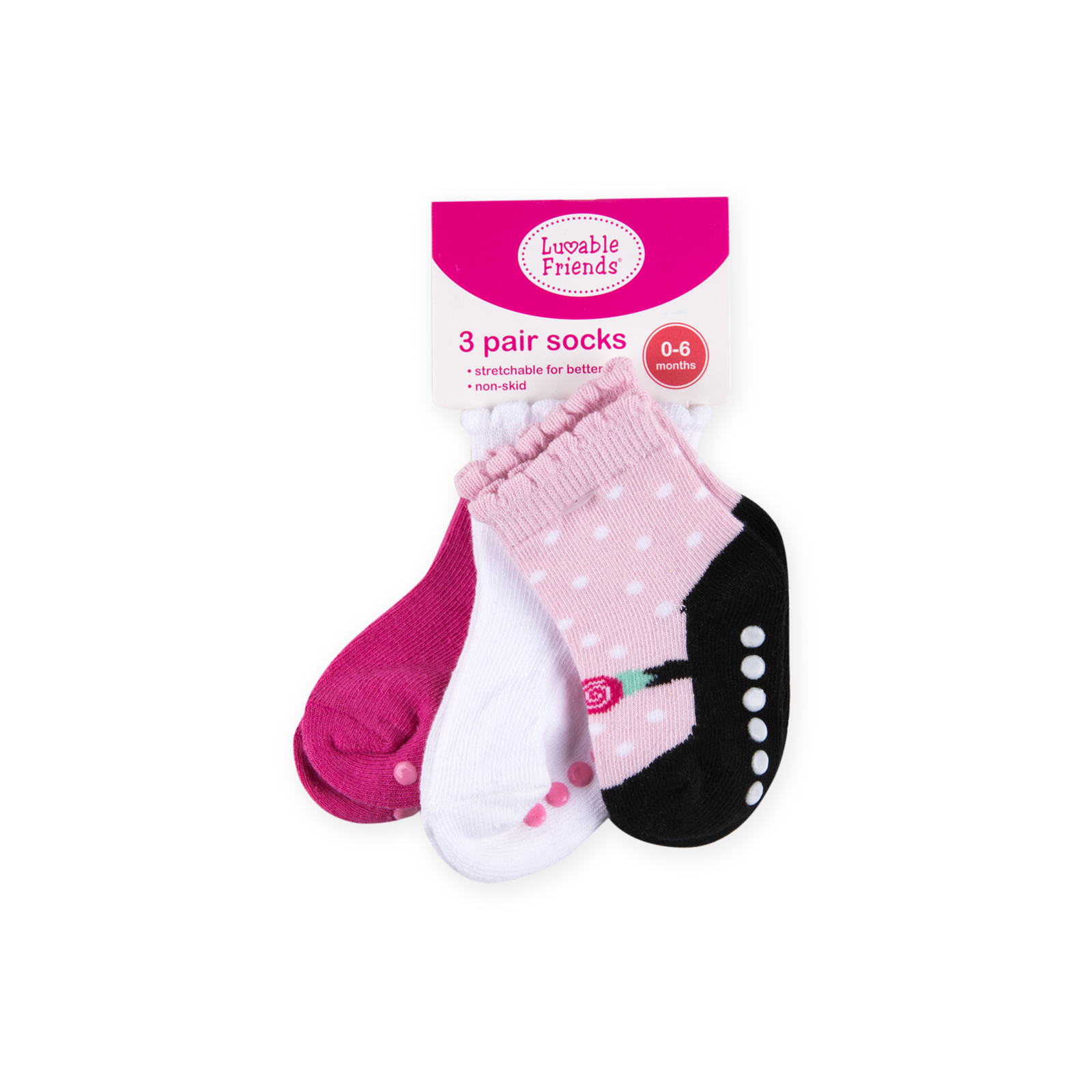 Шкарпетки дитячі Luvable Friends 3 пари неслизькі, для дівчаток (23080.0-6 F)