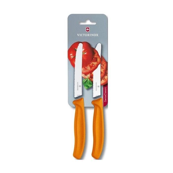 Набор ножей Victorinox SwissClassic 11см, 2шт. в блистере, волнистое лезвие,оранж (6.7836.L119B)