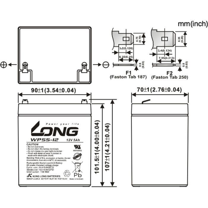 Батарея до ДБЖ Long 12В 5Ач (WPS5-12) (WPS5-12) зображення 2