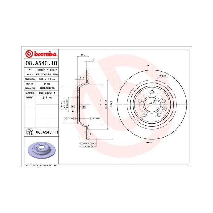 Тормозной диск Brembo 08.A540.11