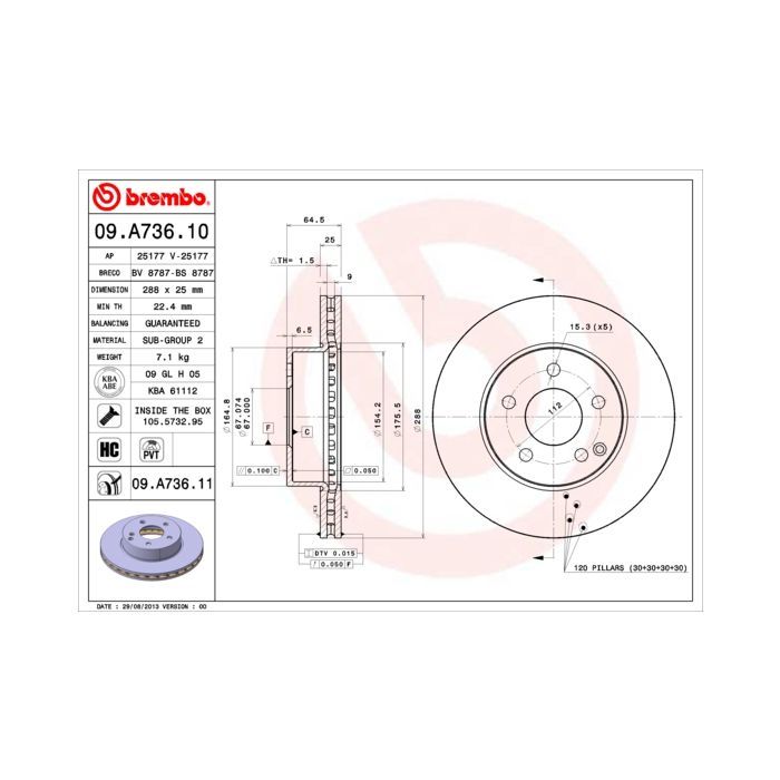 Гальмівний диск Brembo 09.A736.11
