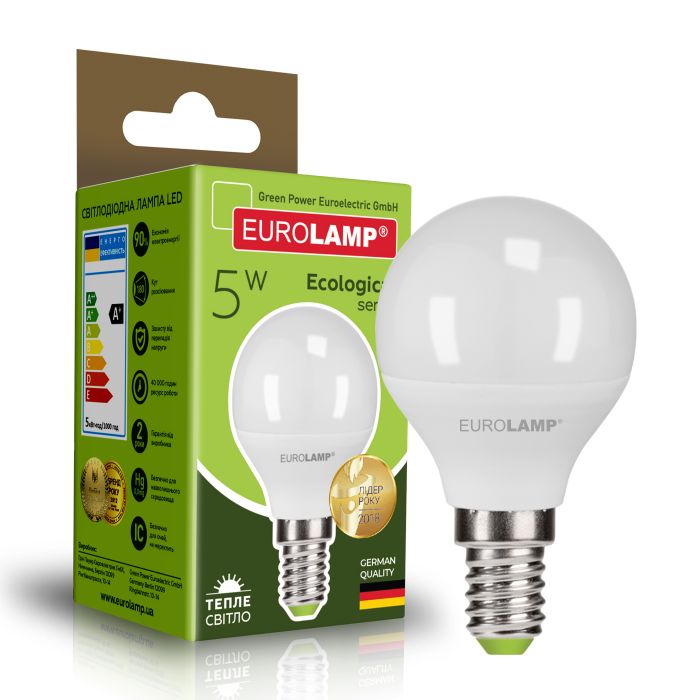 Лампочка Eurolamp LED G45 5W E14 3000K 220V (LED-G45-05143(P)) зображення 2