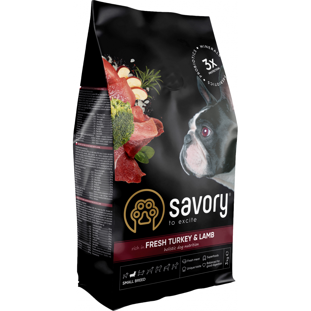 Сухой корм для собак Savory Small Breed rich in Fresh Turkey and Lamb 3 кг (4820232630358)