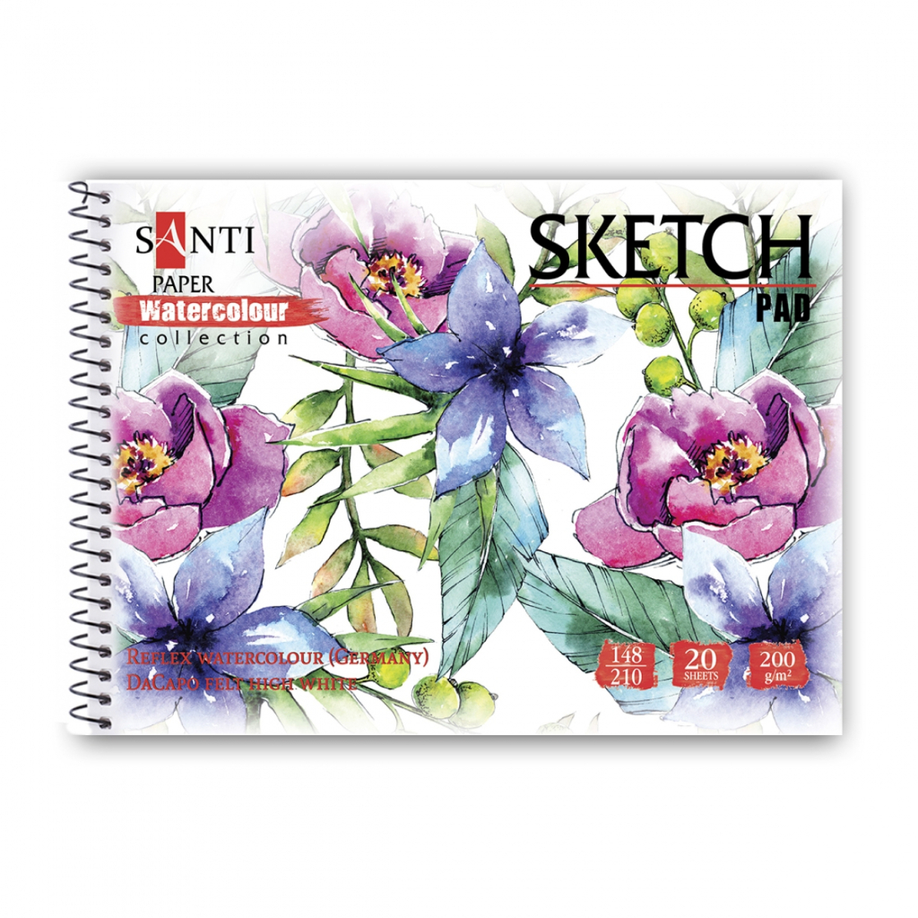Альбом для малювання Santi А5 для акварелі Flowers, 20 аркушів (130497)