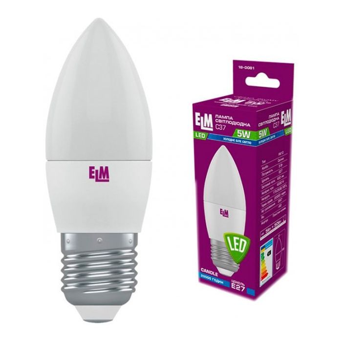 Лампочка ELM С37 5W PA10 E27 4000K (18-0081.)