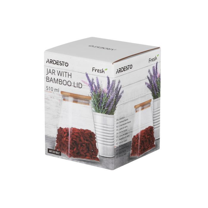 Емкость для сыпучих продуктов Ardesto Fresh конус, стекло, бамбук 740 мл (AR1374BLC) изображение 2