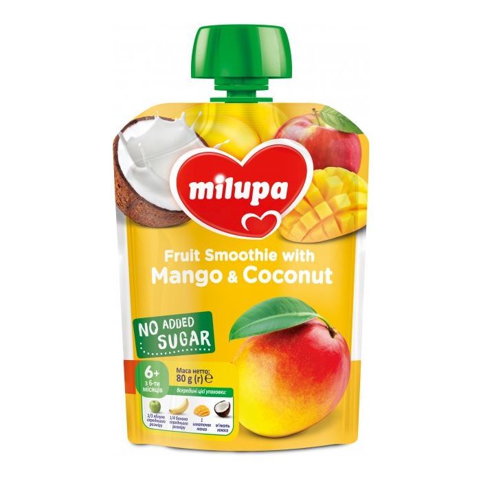Детское пюре Milupa яблоко, банан, манго, кокос 80 г (6438091414149)