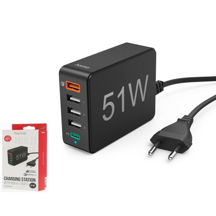 Зарядное устройство Hama 1xQC3.0, 3xUSB-A, 1xUSB-C PD 51W (00201630) изображение 2