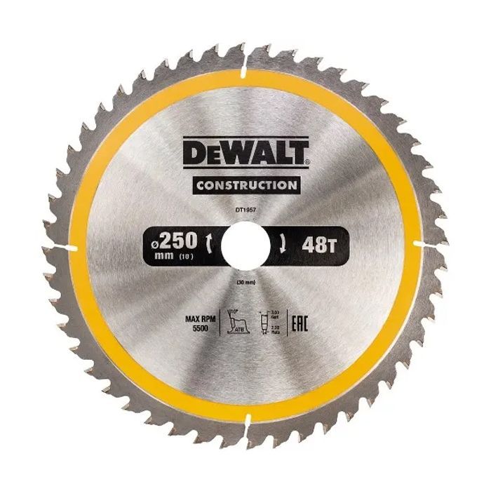 Диск пильный DeWALT CONSTRUCTION 250х30 мм, 48z (ATB) + 10 град (DT1957)
