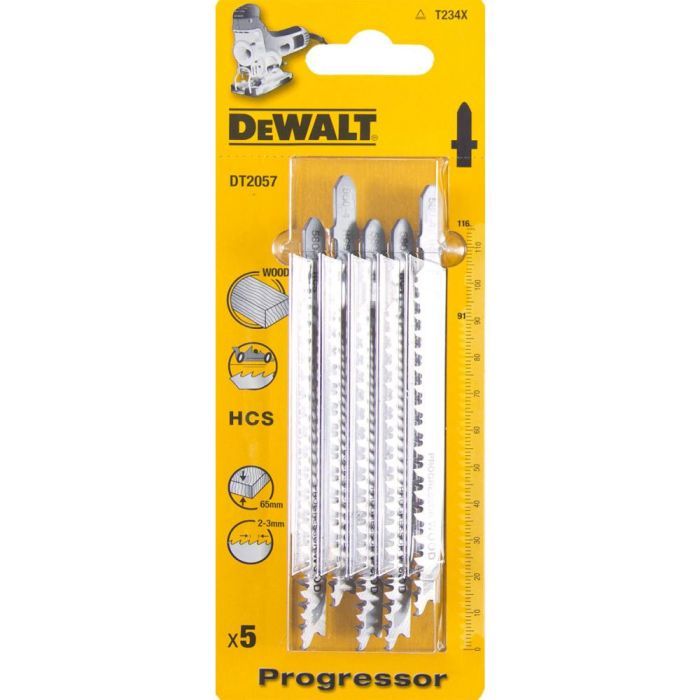 Полотно DeWALT для электролобзика, по древесине,быстрый, L=116, WL=91, 2-3 мм, 5 шт (DT2057)