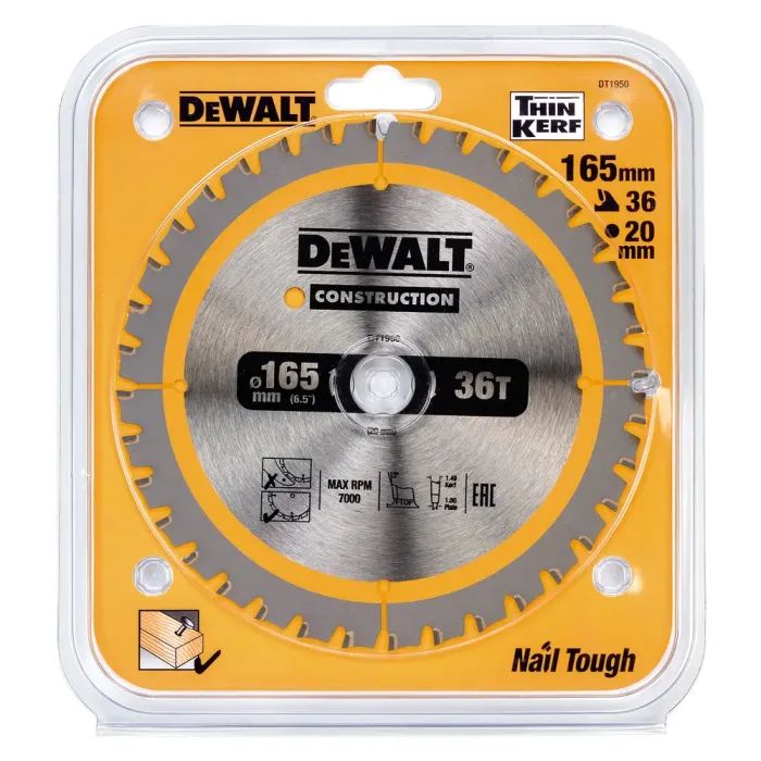 Диск пильный DeWALT CONSTRUCTION 165 х 20 мм, 36 z (ATB), 20 градусов (DT1950) изображение 2