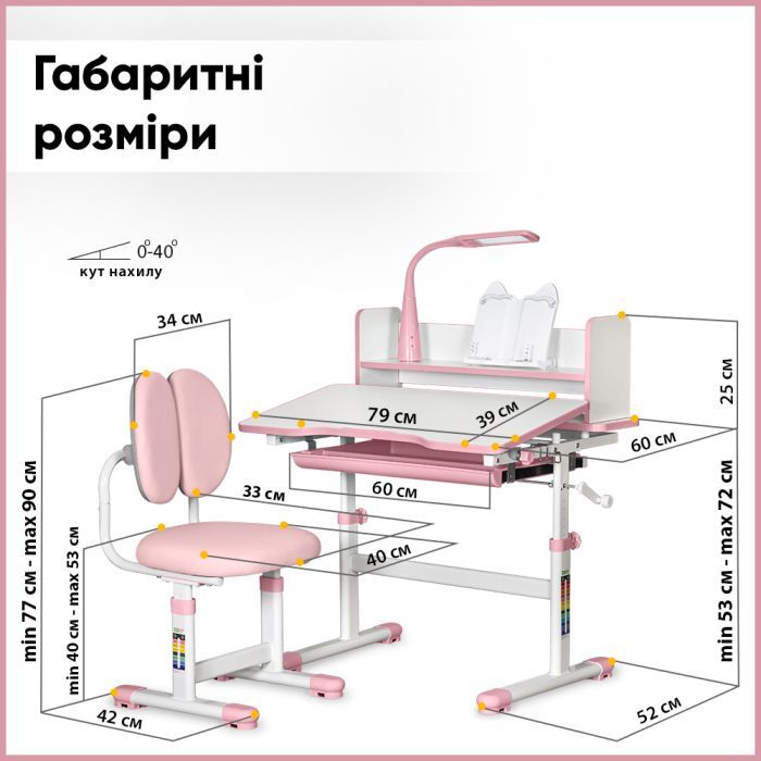 Парта зі стільцем ErgoKids Pink (+полка+лампа) (BD-24 PN) зображення 5