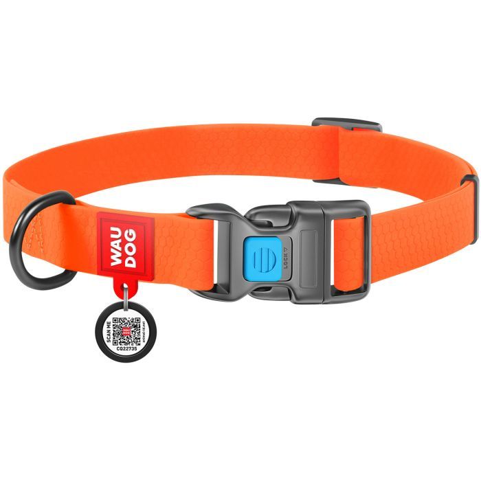 Ошейник для животных WAUDOG Waterproof с QR паспортом Ш 20 мм Д 28-40 см голубой (27452)