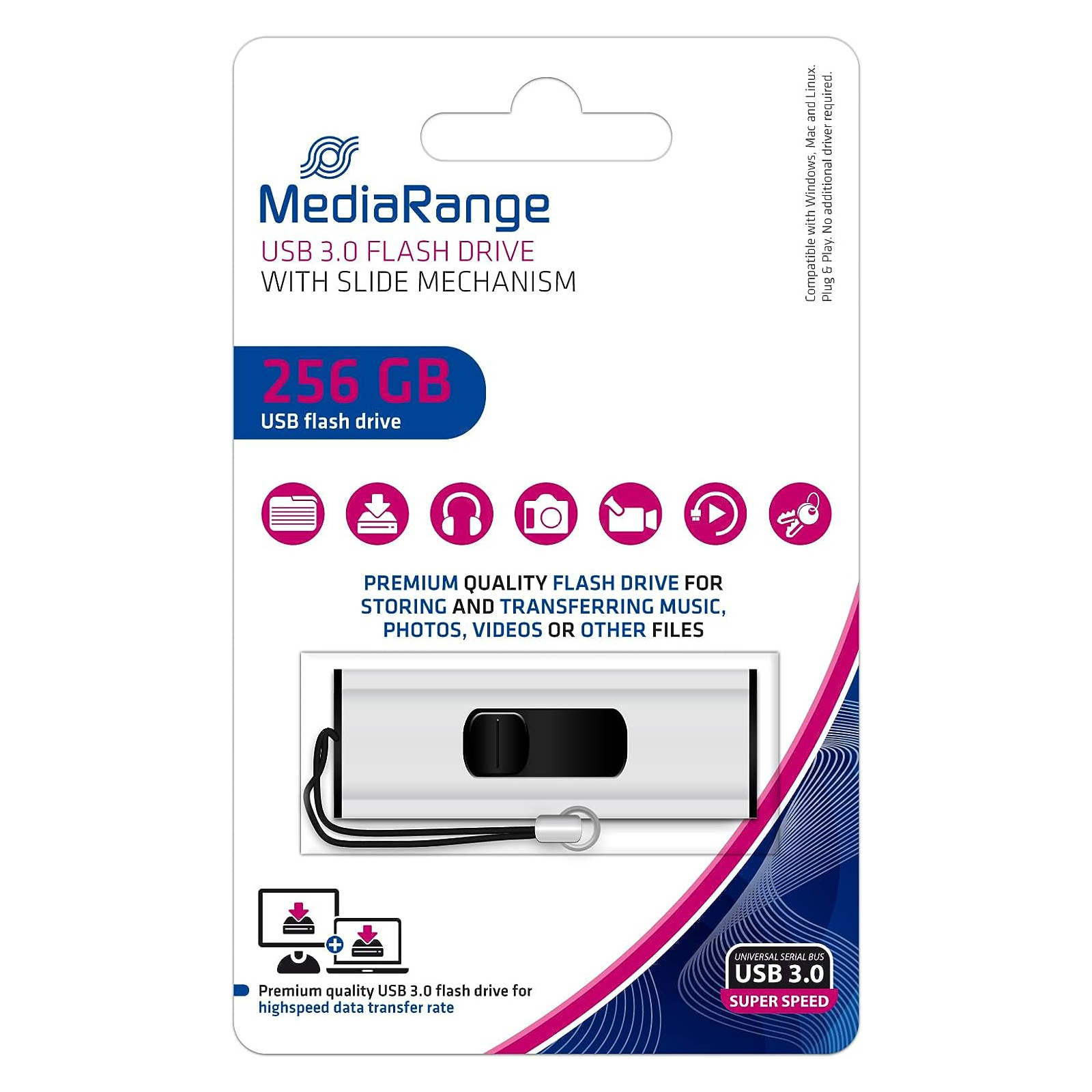 USB флеш накопитель Mediarange 256GB Black/Silver USB 3.0 (MR919) изображение 5