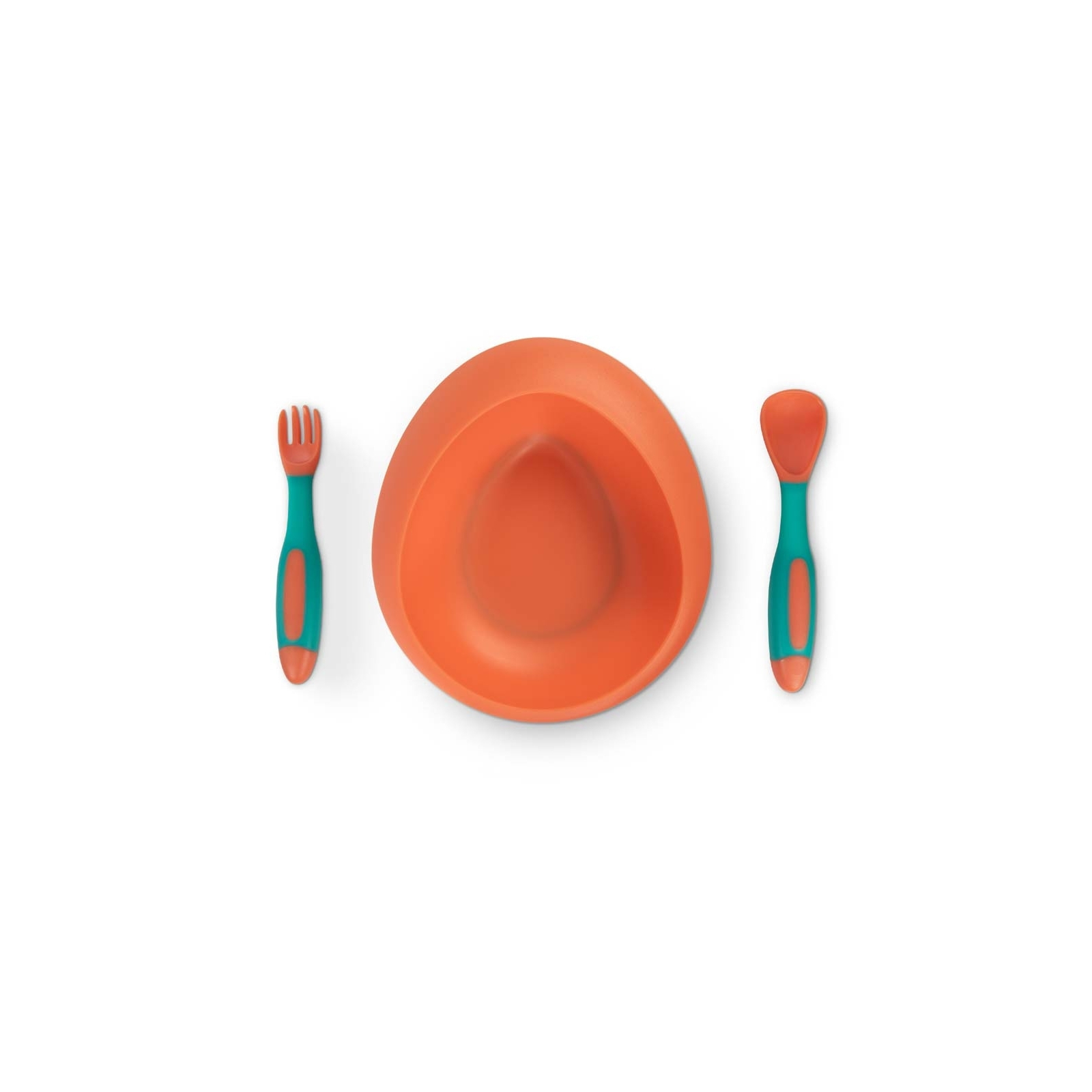 Набор детской посуды Baboo мисочка, гибкие вилка и ложка, нагрудник (10-001 оранж) изображение 7