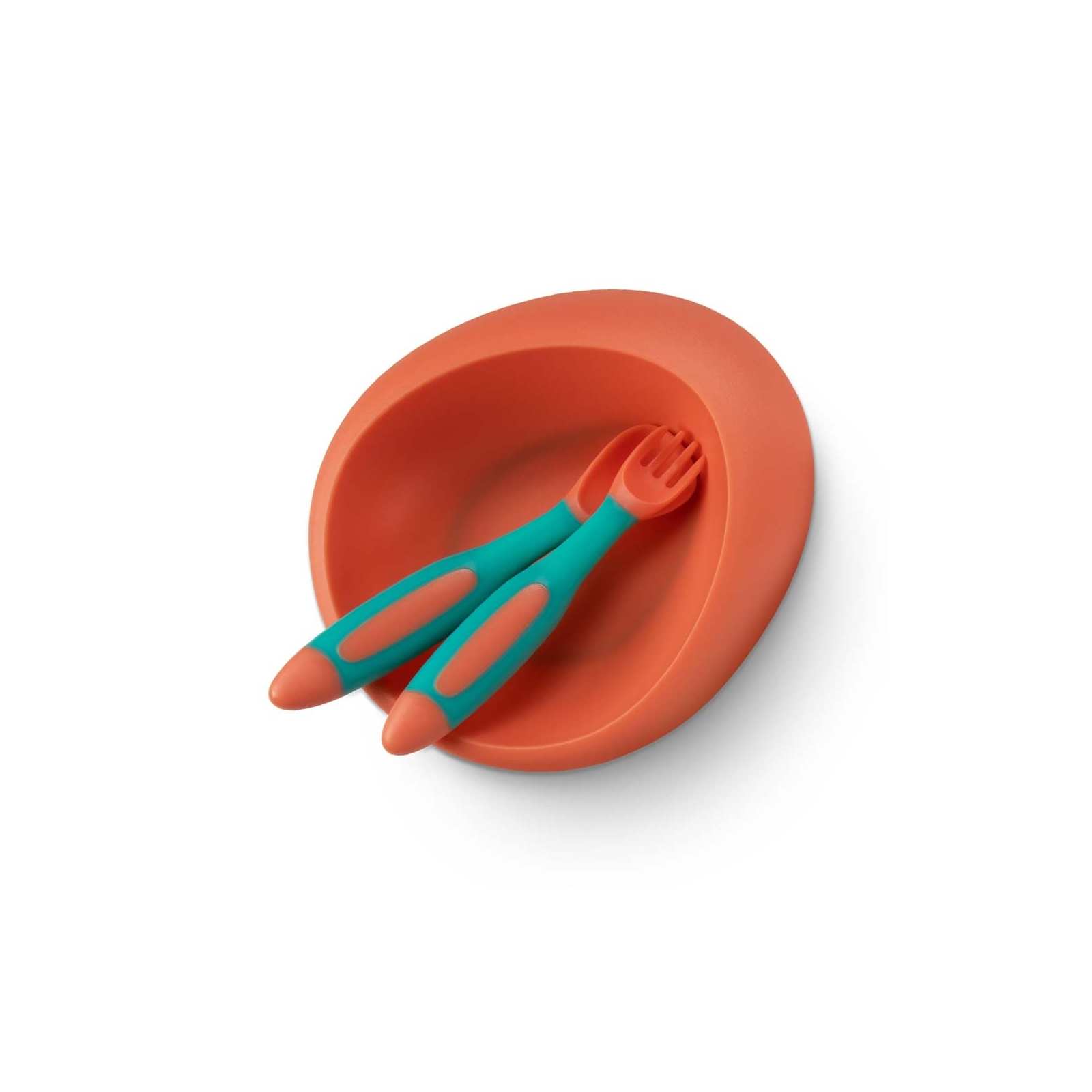 Набор детской посуды Baboo мисочка, гибкие вилка и ложка, нагрудник (10-001 оранж) изображение 8