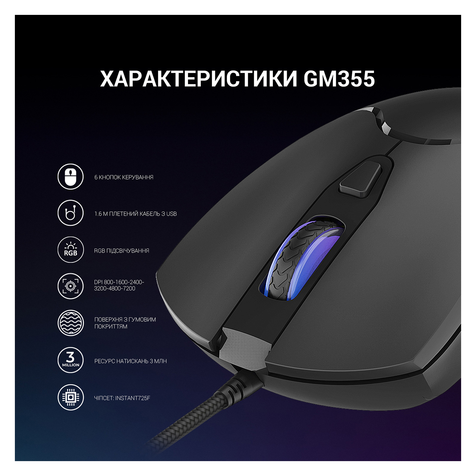 Мышка GamePro GM355 USB Black (GM355) изображение 10