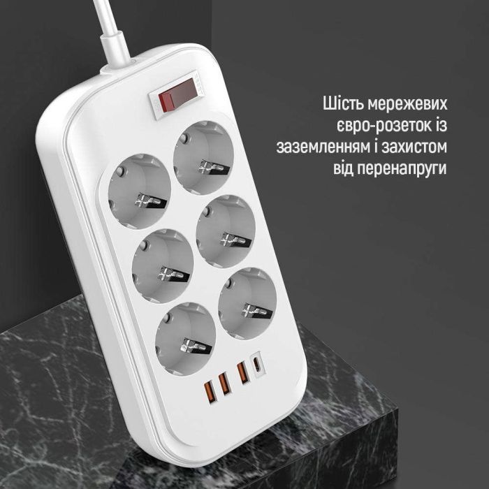 Мережевий фільтр живлення ColorWay CW-CHE64PDW, 6 розеток/4USB 2M (CW-CHE64PDW) зображення 6