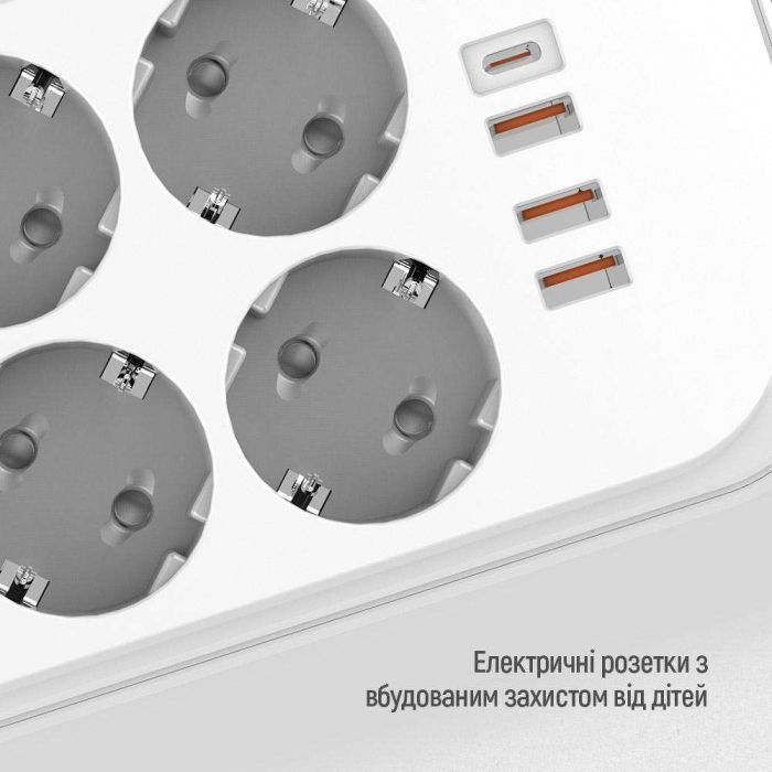 Мережевий фільтр живлення ColorWay CW-CHE64PDW, 6 розеток/4USB 2M (CW-CHE64PDW) зображення 8