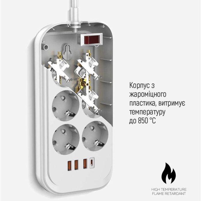 Мережевий фільтр живлення ColorWay CW-CHE64PDW, 6 розеток/4USB 2M (CW-CHE64PDW) зображення 9