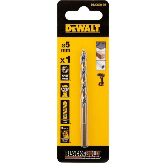 Сверло DeWALT по металлу Black & Gold,HSS-G, 5 х 86 х 52 мм (DT20520)