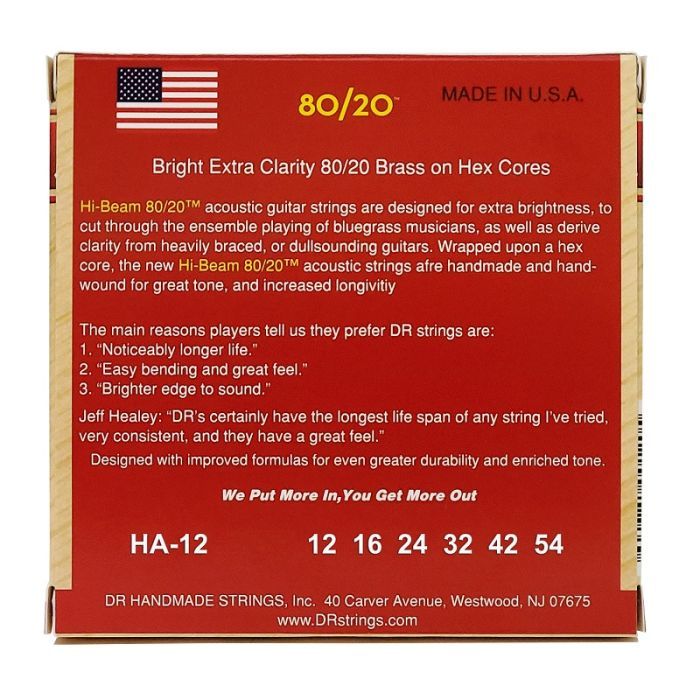 Струны для гитары DR Strings HI-BEAM Acoustic 80/20 Bronze - Light (12-54) (HA-12) изображение 3