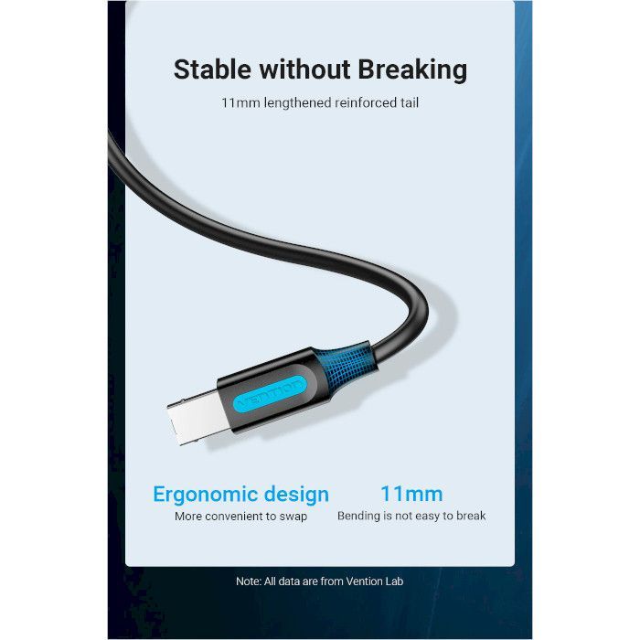 Кабель для принтера USB 2.0 AM/BM 2.0m 480Mbps PVC black Vention (COQBH) изображение 8