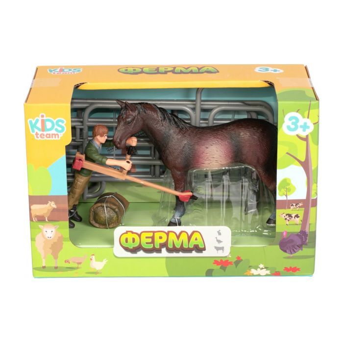Фигурка Kids Team набор Ферма фермер, тёмно-гнедая лошадь (Q9899-X3_2) изображение 2