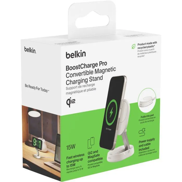 Зарядний пристрій Belkin 15W Magnetic Stand Qi2 20W adapter USB-C white (WIA008VFWH) зображення 7