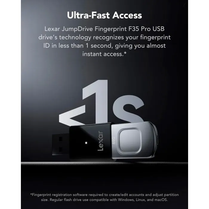 USB флеш накопитель Lexar 256GB JumpDrive Fingerprint F35 Pro USB 3.2 (LJDF35P256G-RNBNG) изображение 10