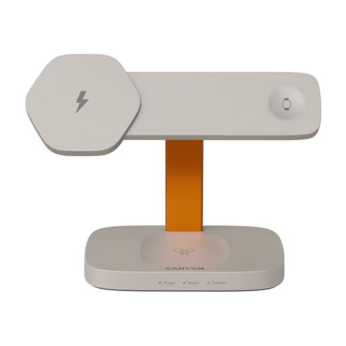 Зарядний пристрій Canyon wireless charger HEXAGON WCS-310 3in1 LightGrey/Orange (CNS-WCS310LGOR)