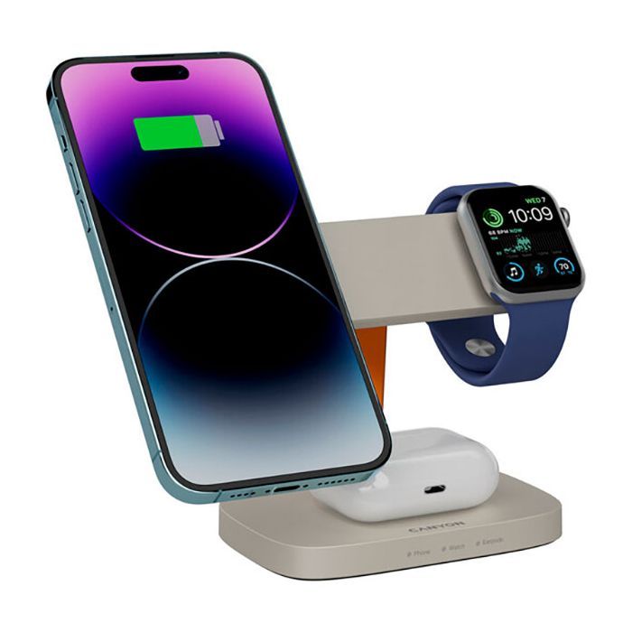 Зарядний пристрій Canyon wireless charger HEXAGON WCS-310 3in1 LightGrey/Orange (CNS-WCS310LGOR) зображення 5