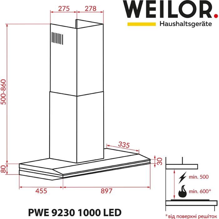 Вытяжка кухонная Weilor PWЕ 9230 SS 1000 LED изображение 10