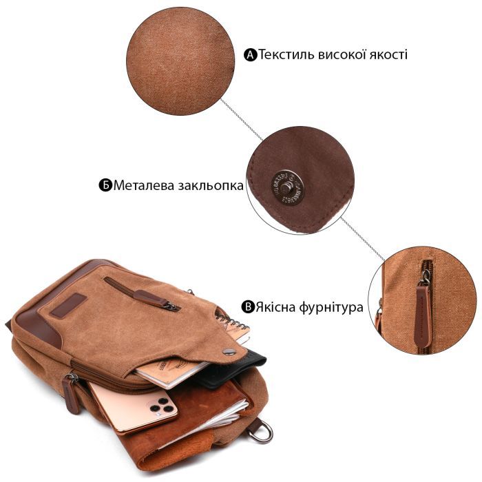 Сумка Vintage Мужская через плечо Коричневая (20389) изображение 4