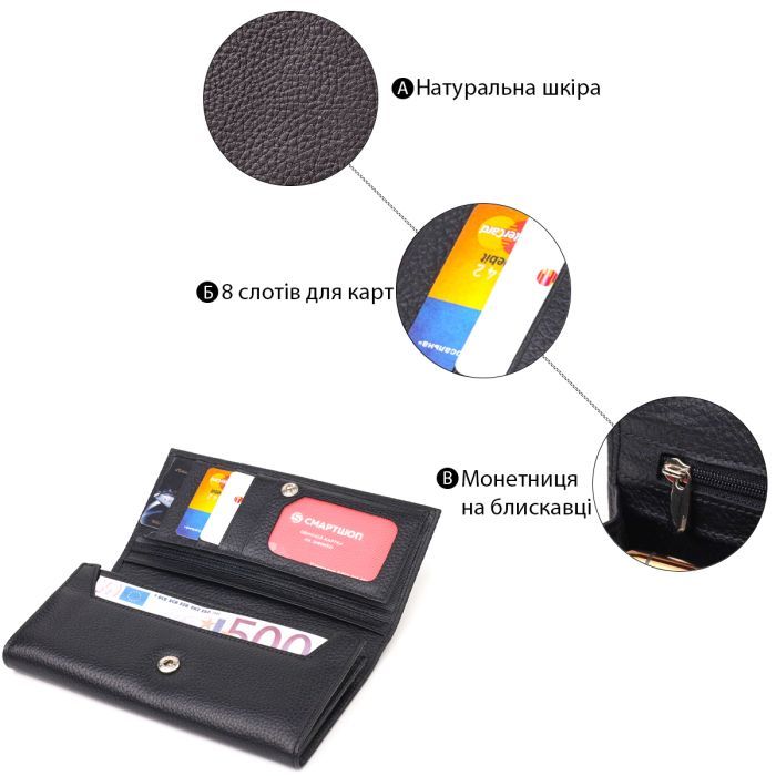 Портмоне Canpellini З натуральної шкіри Чорне (21529) зображення 4