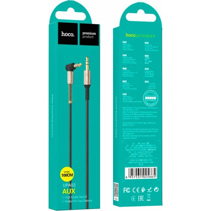 Кабель мультимедийный 3.5mm M to 3.5mm M 1.0m 90-degree UPA02 Black HOCO (6957531025665) изображение 6