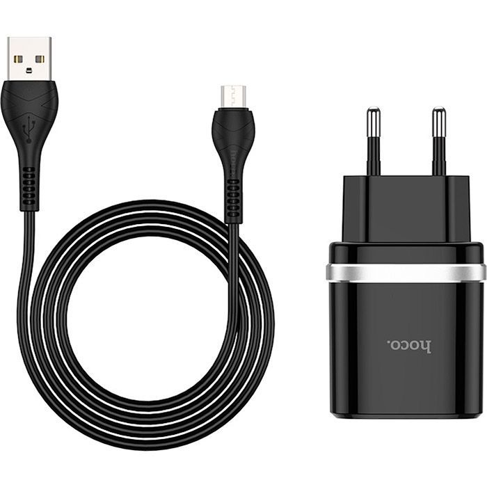Зарядное устройство HOCO C12Q Smart USB QC3.0 + cable Micro 18W Black (6931474716279)
