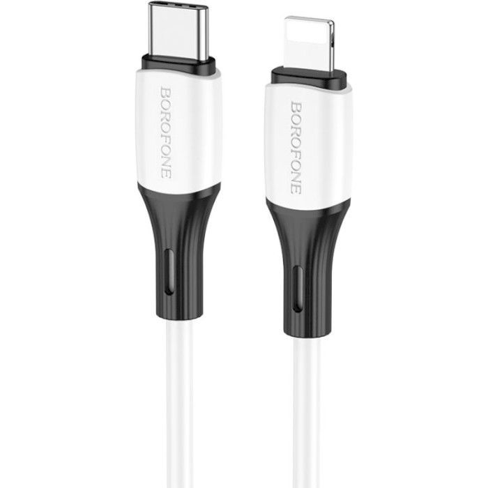 Дата кабель USB-C to Lightning 1.0m 3A 20W silicone BX79 white BOROFONE (6974443384734)