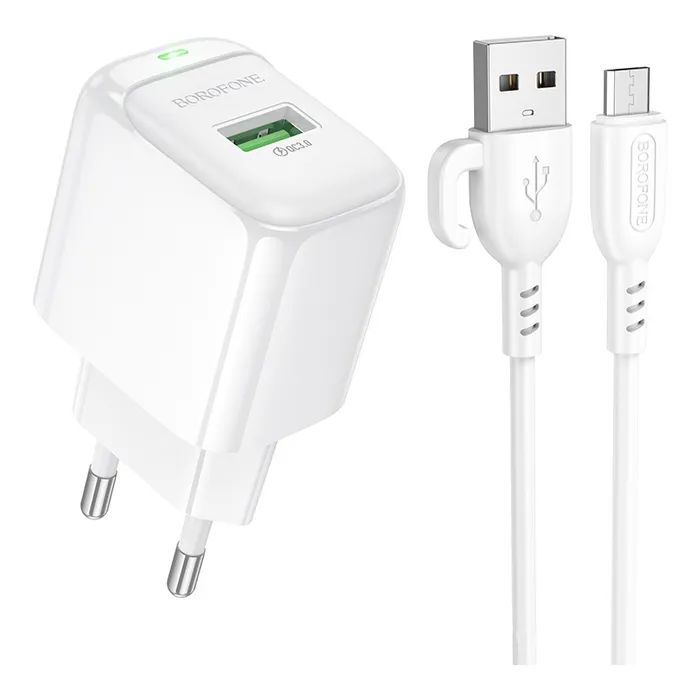 Зарядное устройство BOROFONE BAS42A Potential USB QC3.0 + cable USB to Micro 5P White (6941991113796)